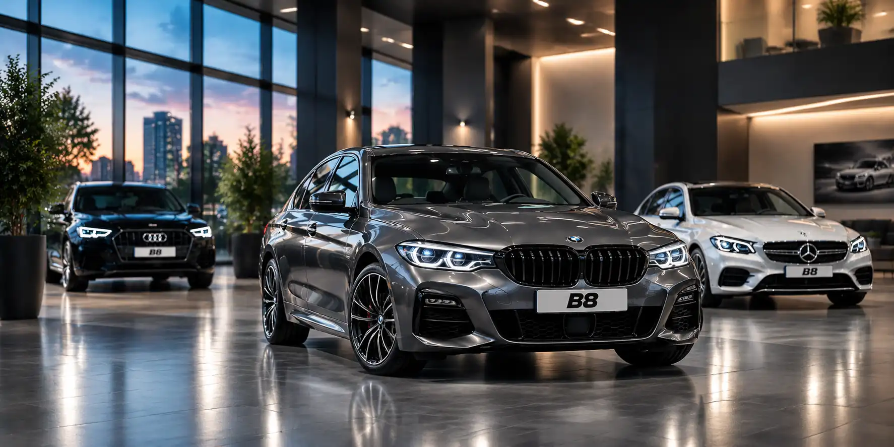 Cars displayed in the B8 showroom
